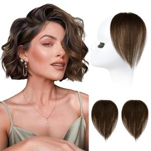 REECHO Human Hair Clip-in Hair Volumizer - 2PCs 8 Inch Short Thick Hairpieces for Extra Volume, Easy Clip-in Wig for Thin & Fine Hair - Dark Brown