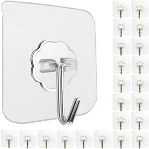 Jwxstore 24 Pack Self Adhesive Hooks Heavy Duty - 33lb Max, Transparent, Waterproof, Sticky Wall Hooks for Keys, Bathroom, Shower, Outdoor, Kitchen, Door, Home Improvement, Utility Hooks