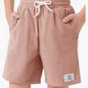 Haloumoning Boys Corduroy Shorts Kids Casual Elastic Waist Drawstring Summer Shorts with Pockets 5-14 Years Pin