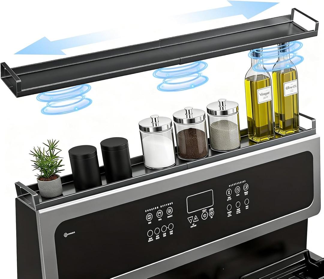 AWOKE Magnetic Over the Stove Shelf, 16" to 30" Extendable Steel Spice Rack for Back of Stove, Above Oven Storage Organizer, Stove Top Shelf for Kitchen Range, Heat Resistant Ledge for Spices & Oils