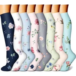 CHARMKING Compression Socks for Women & Men Circulation (8 Pairs) 15-20 mmHg is Best Support for Athletic Running,Cycling (Small-Medium, 27 Blue/Pink/Cyan/Black/Pink)