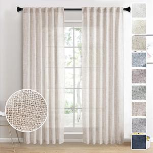 Natural Linen Curtains 90 Inch Length 2 Panels Set for Living Room Semi Sheer Back Tab Pleated Window Curtain Drapes Neutral Rustic Farmhouse Light Filtering Curtain 90 Inches Long for Dining Room