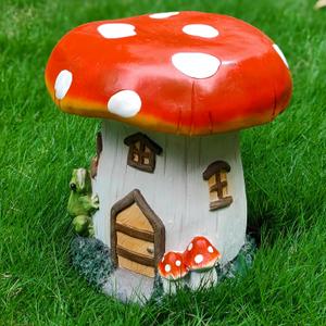 14''H Mushroom House Statue Outdoor Statues Garden Resin Stool Over Sized Sculpture Fairy Forest Pedestal Spring Decor for Home Courtyard Lawn Patio Summer Ornament Indoor Stool