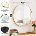 Round Wall Mirror 20 Inch Gold Vanity Mirror with Metal Frame, Modern Circle for Bathroom, Entryway, Bedroom, Living Room, Wall Mounted Decorative Mirrors