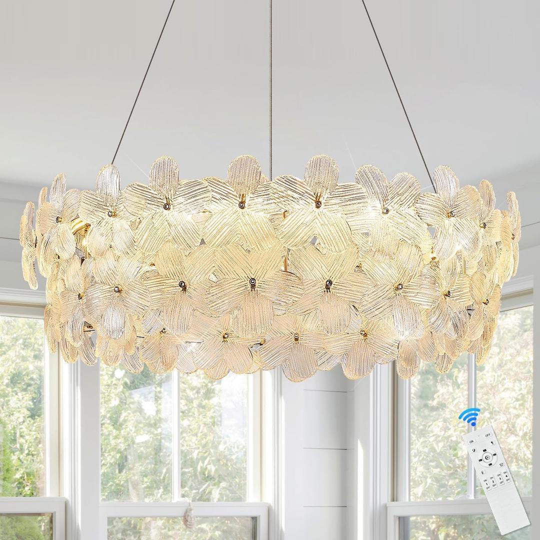 D32’’ Flower Luxury Crystal Modern LED Chandelier Gold Dimmable 3000-6500K Large Contemporary Chandeliers Light with Remote Control for High Ceiling Foyer Living Room Bedroom Entryway