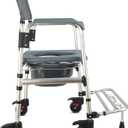 HygiCare 3-in-1 Aluminum Bedside Commode Toilet Shower Chair with Swivel Wheels 6.3 qt Bucket 4 Brake Casters Tool-Free Assembly Support Up to 300 lbs Height Adjustable Lightweight