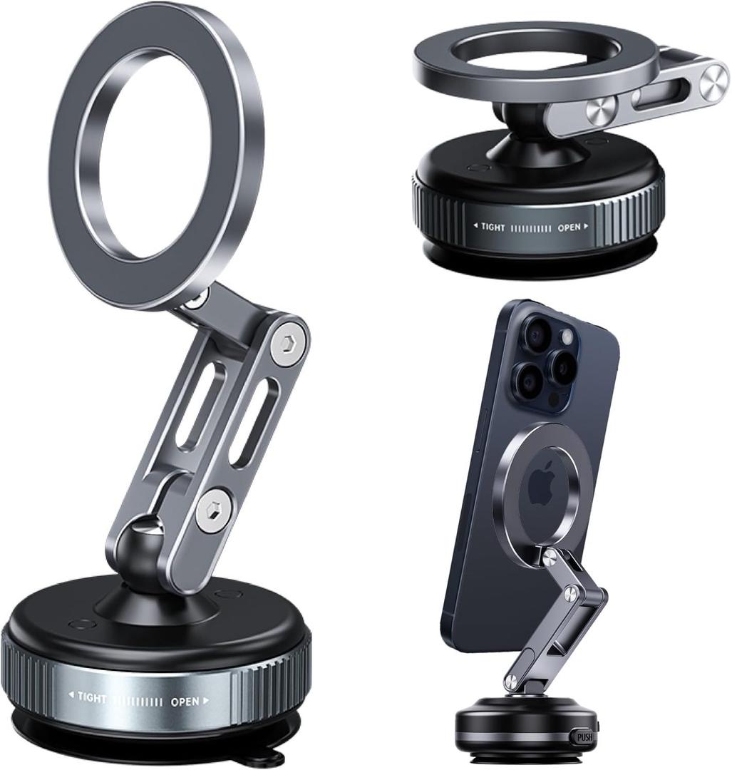 for MagSafe Car Mount  Vacuum Lock Magnetic Phone Holder with Strong Suction Cup, Adjustable Extendable Phone Stand, 360 Rotatable Dashboard & Windshield Mount for iPhone 16 15 14 13 12 Pro Max
