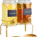 Drink Dispensers for Parties, 2 Pack 1 Gallon Beverage Dispenser with Stand, Drink Dispenser With Glass Lid, juice dispensers for parties