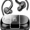 Wireless Earbuds Bluetooth 5.3 Headphones Sports, 48Hrs Playback Over Ear Buds with CVC8.0 Mic, Bass Stereo Bluetooth Earbuds with Earhooks, LED Display, IP7 Waterproof Earphones for Workout/Running (Black)