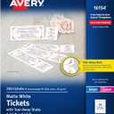 Avery Printable Tickets with Tear-Away Stubs, 1.75" x 5.5", Matte White, 200 Blank Tickets for Laser and Inkjet Printers (16154)