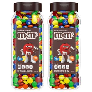 M&M'S Milk Chocolate Candy, Resealable Jars, Party Size, 25.5 oz, 2 Pack | Colorful milk chocolate candies in resealable jars for easy pour for sharing, movie night snacks, candy buffets, party, gifts, Best By: 08/2026