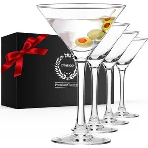 Chouggo Martini Glasses Set of 4, Hand Blown Premium Crystal Cocktail Glasses, for Bar, Martini, Cosmopolitan, Manhattan, Gimlet, Pisco Sour - 9Oz, Clear