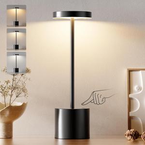 Kakanuo Cordless Lamp, Rechargeable Lamp, Touch Control, 3 Color Temperature, LED Outdoor Wireless, Battery Operated Lamps, Stepless Dimmable, Black (1 Pack, Black Lamp)