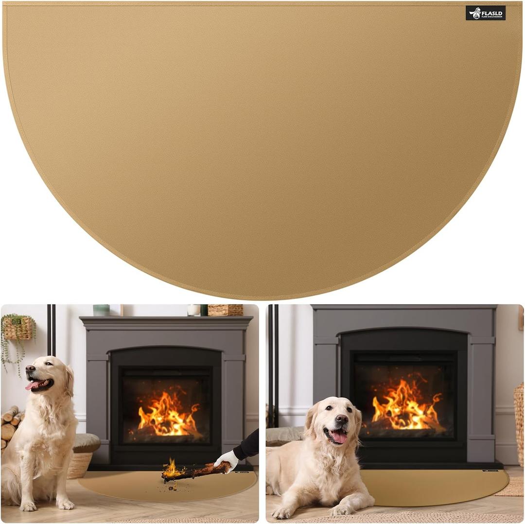 FLASLD Fireproof Fireplace Hearth Mat 2442Inch Half Round Hearth Rug Protects Floors from Sparks Embers, Brown