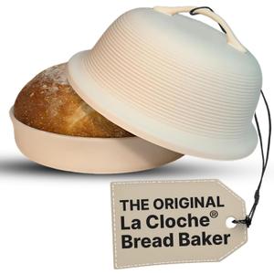 Sassafras Superstone Stoneware La Cloche Bread Baker, Unglazed, Baking Stone for Bread, Capacity 5QT 12D x7H with handle, Withstands Temperature 500-2100 Fahrenheit (Bisque)