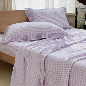 NSNLGSGC Purple Gingham Ruffle Full Sheet Set, Purple Soft Pre-Washed Microfiber Plaid Full Bed Sheets, 4-Pieces Farmhouse Sheet Set with Deep Pocket