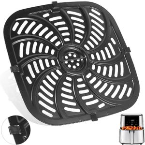 Upgraded Air Fryer Replacement Grill Pan for Chefman 8 QT, Nonstick Air Fryer Plates with Rubber Bumpers, Air Fryer Accessories Replacement Tray, Dishwasher Safe