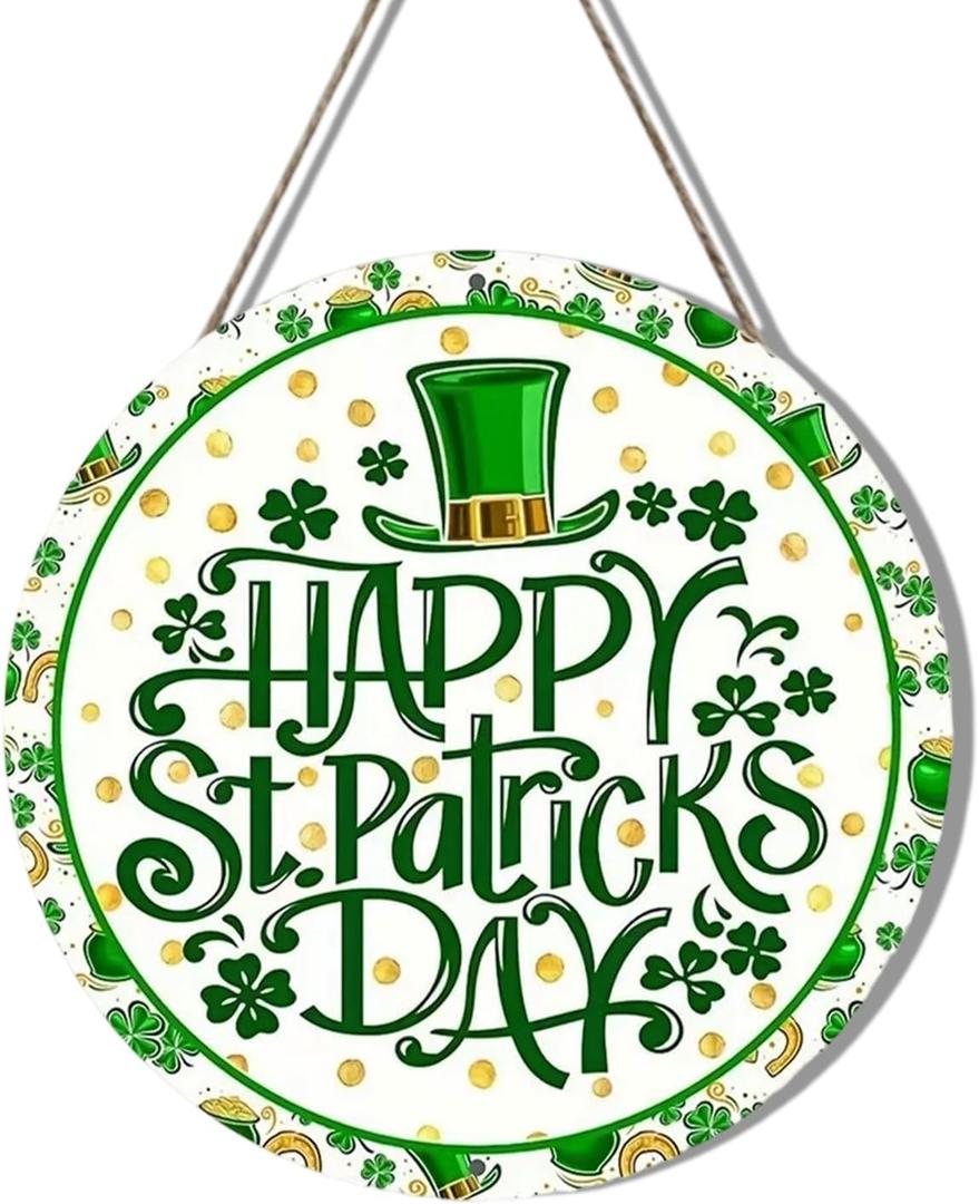 St. Patrick's Day Wreath 12 Inch Clover Porch Wreaths Happy Saint Patrick Wreaths Decor Hanging Sign Reversible Wooden Front Door Wreath for Holiday Home Door Wall Decorations Indoors Outdoors 1 Pcs