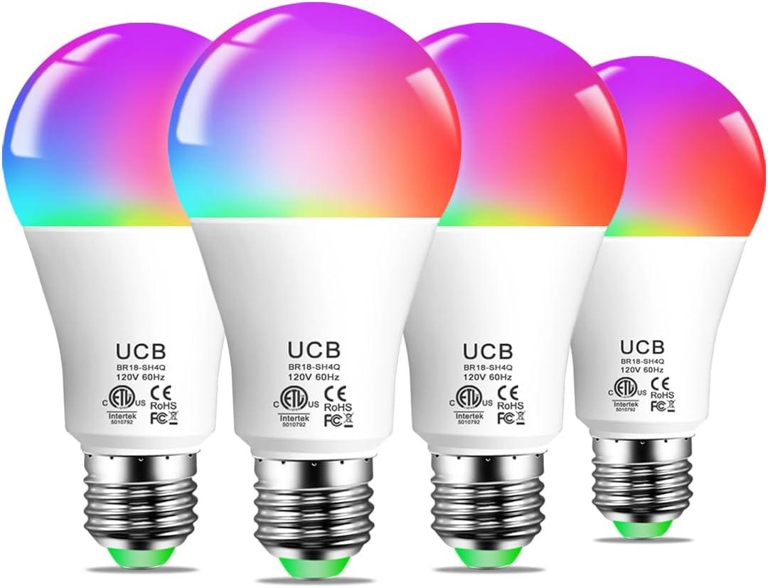 UCB Smart Light Bulbs 130W Equivalent, Color Changing Light Bulb, Work with Alexa Only, 16 Million Colors RGBWW, Music Sync, DIY Flash,1300LM A19 E26 Bluetooth Led Light Bulbs, No WiFi Required,4 Pack