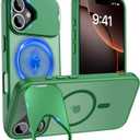 Cufelf Magnetic for iPhone 16 Plus Case(Compatible with Magsafe)(Built-in Invisible Kickstand) Military Drop Protection,Anti-Fingerprint,Anti-Scratch,Matte Translucent Phone Cover,6.7",Green