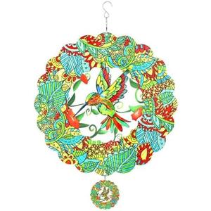 Hummingbird Wind Spinner, 3D Hummingbird Wind Spinner Patio Décor, 12inch Bird Hanging Wind Spinner Decorations, Green Craft Spinners for Yard and Garden, Big Ornaments Wind Spinner Art