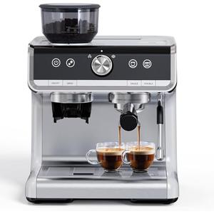 GarveeTech Semi-Automatic Espresso Machine - 1450W/20 Bar Professional Coffee Machine, 30 Grinder Settings, Fast Heating, Milk Frother Steam Wand, Home & Hotel Use, silver gray