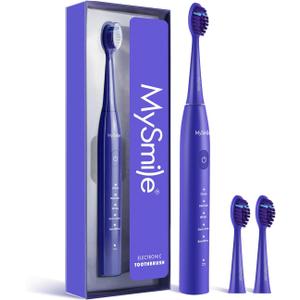 MySmile DY156 Electric Toothbrush for Adults, Rechargeable Sonic Battery Toothbrush Portable with 3 Brush Heads, 2 Mins 5 Modes Smart Timer, 45000VPM, One Charge for 60 Days (Blue)