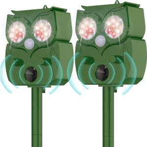 Solar Ultrasonic Animal Repellent Outdoor 2PCS, Cat Squirrel Deer Repellent Devices with Waterproof Animal Deterrent for Garden Yard Farm