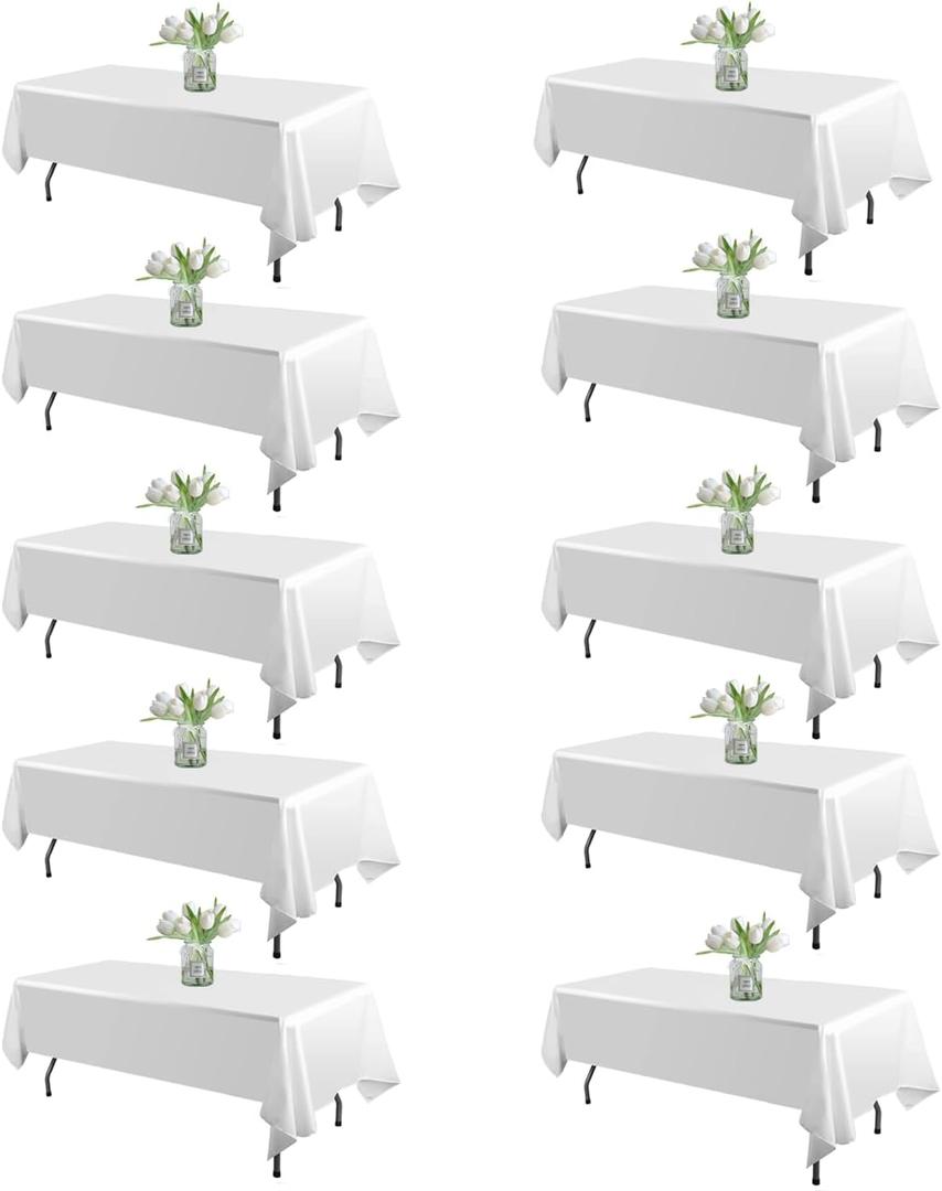 WIGENIUS 10 Pack White Table Cloth Rectangle Tablecloths 60X102 Inch,Polyester Table Cloth for 6 Foot Rectangle Tables,Wrinkle Resistant Washable Fabric Table Covers for Party,Wedding Banquet