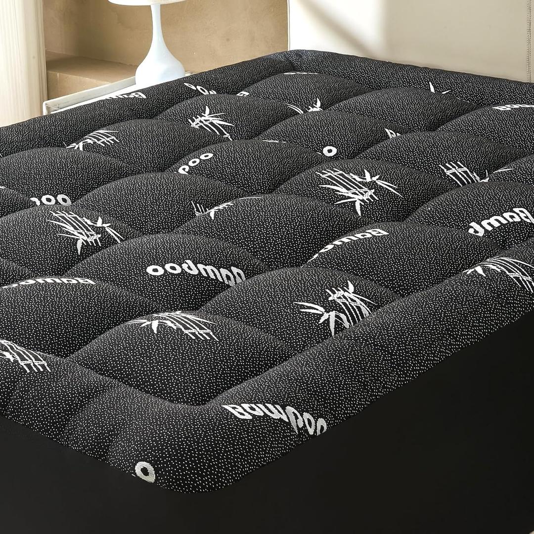 Queen Size Mattress Topper Viscose Derived from Bamboo, Soft Thick Pillow Top Mattress Pad Cover for Back Pain, Cooling Mattress Protector with 8-21 Inch Deep Pocket, Dark Grey