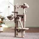 Hey-brother Cat Tree, 53 inch Cat Tower for Indoor Cats, Cat House with Padded Platform Bed, Toy Balls, Large Cozy Condo, Hammocks and Sisal Scratching Posts, Muchroom MPJ019-SMU