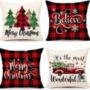 4TH Emotion Buffalo Check Christmas Pillow Covers 20x20 Set of 4 Red Black Farmhouse Christmas Decorations Winter Holiday Decor Throw Cushion Case for Home Couch S22C38-20