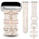 JR.DM Floral Engraved Band Compatible with Apple Watch 42mm 40mm 41mm 38mm Women, Soft Silicone Dressy Straps Decorative with Charms for iWatch Series 11 10 9 8 7 6 5 4 3 2 1 SE