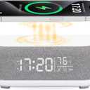 4in1 Alarm Clock with Wireless Charging Wireless Speaker Night Light & Temperature Display  Customized Sleep-Wake Routine Alarm Clock for Heavy Sleepers (Gray)