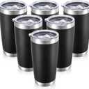 20 oz Tumblers Bulk Stainless Steel Tumbler with Lid Double Wall Vacuum Insulated Coffee Mug 20oz Powder Coated Cup for Hot and Cold Drinks, Black, 6 pack