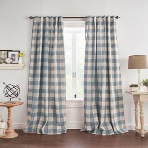 Elrene Home Fashions Farmhouse Living Grainger Buffalo-Check Blackout Window Curtain, Living Room and Bedroom Drape with Rod Pocket Tabs, 52" x 84", Chambray, 1 Panel (52"W x 84"L (Pack of 1))