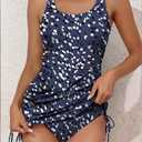 Eomenie Women's One Piece Swimdress Swimsuit with Drawstring Tummy Control Bathing Suits Push Up Swim Dresses with Bottom, XL