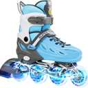 SUPER YOUNGSTER Adjustable Inline Skates for Boys Girls with Light Up Wheels, Roller Skates Blades for Youth Kids Indoor & Outdoor Beginners Size: Medium-Big Kid (1-4 US)