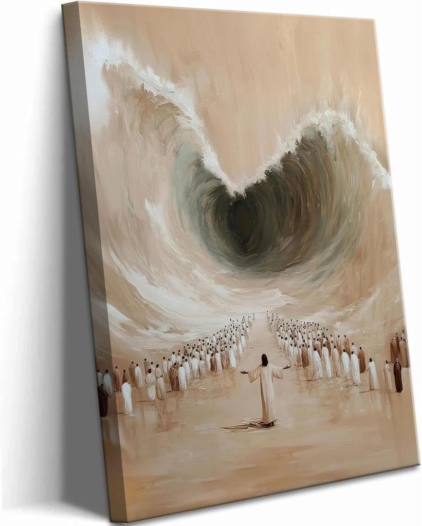 Moses Parting the Red Sea Canvas Wall Art Modern Christian Bible Stories Wall Decor Picture Jesus Religious Posters Prints for Living Room Bedroom Church Decoration 12x16in