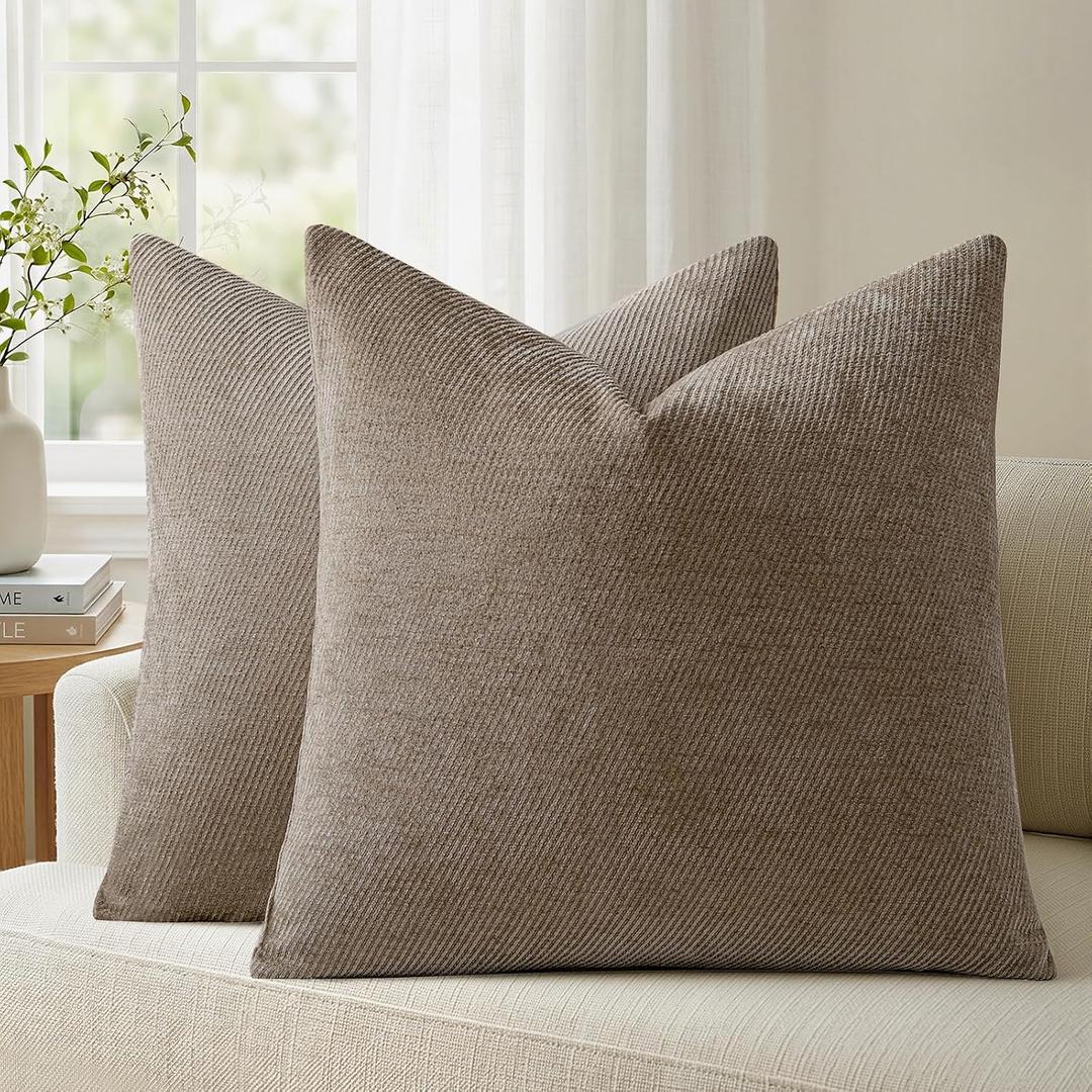 a moment Pack of 2 Decorative Chenille Throw Pillow Covers with Twill Cushion Covers for Sofa Living Room Couch Bed 18x18 Inch Dark Brown