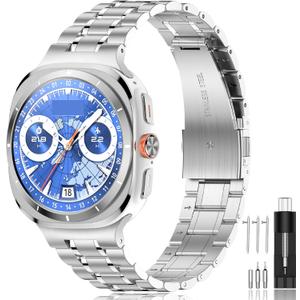 SUPLINK Stainless Steel Band Compatible with Samsung Galaxy Watch Ultra Bands Men Women, Adjustable Metal Replacement Band for Samsung Watch Ultra Bands 47mm, Silver