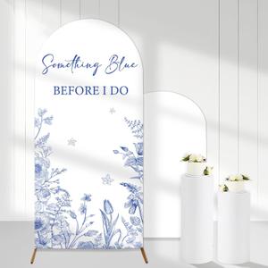 Something Blue Before I Do Arch Backdrop Covers, 6 Ft Floral Stretchy Arch Backdrop Stand Cover, Photography Background Arch Stand Cover for Bridal Shower Wedding Bachelorette Party Decor (1)
