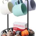 Mug Holder for Countertop, 2-in-1 Mug Tree for Large Mugs & Coffee Cup Stand with Storage Basket - Mug Rack & Organizer for Coffee Bar Accessories