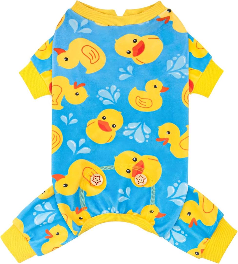 KYEESE Dog Pajamas Blue Floating Duck Puppy Onesie Pets Pjs Doggie Jammies Velvet Pet Costume Comfy Pets Onesie Stretchy Pet Coat Soft Dogs Clothes Dog Pajamas Small Sized Dogs, Small (Small (6-10lbs))