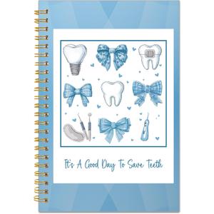 Dental Hygienist Gifts Notebook - Dental Assistant Must Haves Accessories It's A Good Day To Save Teeth Spiral Notebook Teeth Blue Bow Design Journal Dentists Gifts for Women Coworker
