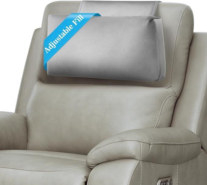 AHUAWA Recliner Headrest Pillow, Adjustable Comfort Neck & Head Support Pillow, Soft Velvet NonSlip Headrest for Pain Relief & Relaxation, Ideal for Recliner, Couch, Chair, Sofa Light Gray