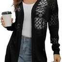 GRECERELLE Women's Lightweight Crochet Long Sleeve Loose Casual Open Front Cardigan Drape Sweaters Boho Summer Beach Coverups 
Black, X-Large