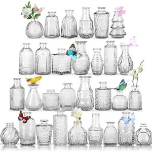 Glass Bud Vases in Bulk Set of 30 Pcs,Small Glass Vases for Flowers as Wedding Centerpieces for Tables,Clear Flower Vases Suitble for Wedding Decorations,Christmas Home Decor (Clear, 30 pcs)
