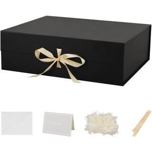 BoxSkivra Black Extra Large Gift Box with Lid 1 Pack 19x16x6 Inch Large Gift Boxes with Crinkle Paper & Card Magnetic Gift Box with Ribbon for Wedding Dress, 1 count