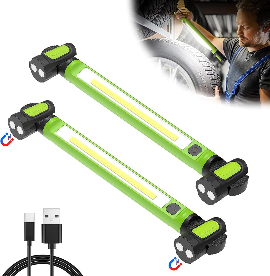 2 Pack Mechanic Work Light, 3000LM Rechargeable LED Bar, Portable, Magnetic, Hooks, SOS Flashlight